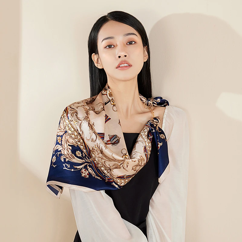 Квадратный шарф из чистого шелка весенний Роскошный шелковый платок головной