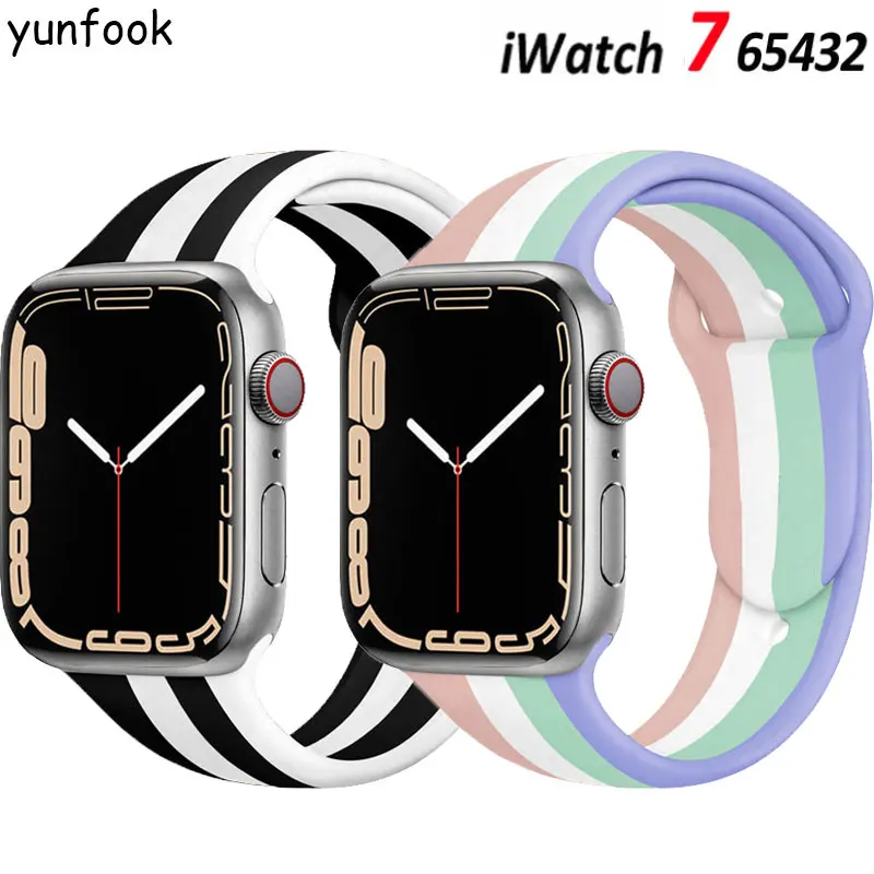

Ремешок силиконовый Радужный для Apple Watch, браслет для iWatch 7 6 SE 5 4 3 2 44 мм 40 мм 38 мм 42 мм, 41 мм 45 мм