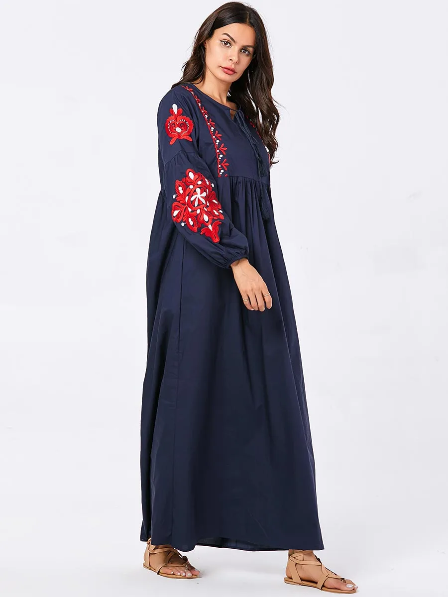 BNSQ женские мусульманские Длинные платья плюс размер халат вышивка abaya открытый Дубай Парер Рамадан Повседневный кафтан длинное платье