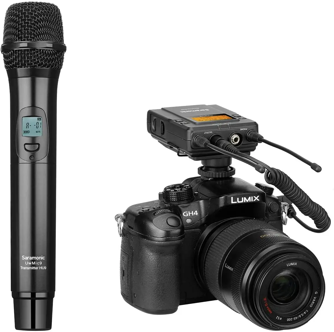 구매 Saramonic 96 채널 UHF 무선 소형 마이크 시스템, 바디팩 송신기 1 개, 핸드 헬드 송신기 1 개, 수신기 1 개