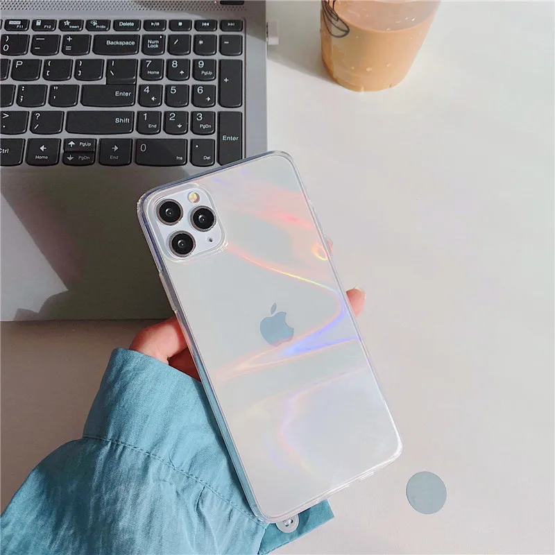 Роскошный прозрачный чехол с лазерной радужной Авророй для телефона iPhone 11 Pro Max 7 8