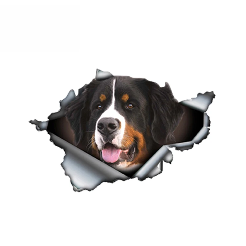 

13cm*8cm 1 Pcs Creative Bernese Mountain Dog Car Sticker Torn Metal Decal Reflective Stickers Waterproof Car Styling Pet Decals