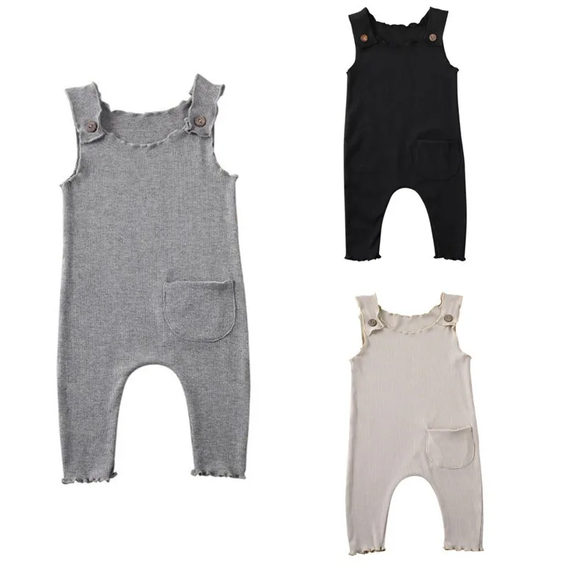 

Newborn Infant Baby Boy Girl Romper Solid Color Round Neck Sleeveless Long Jumpsuit Summer One-Piece Outfit 0-18M
