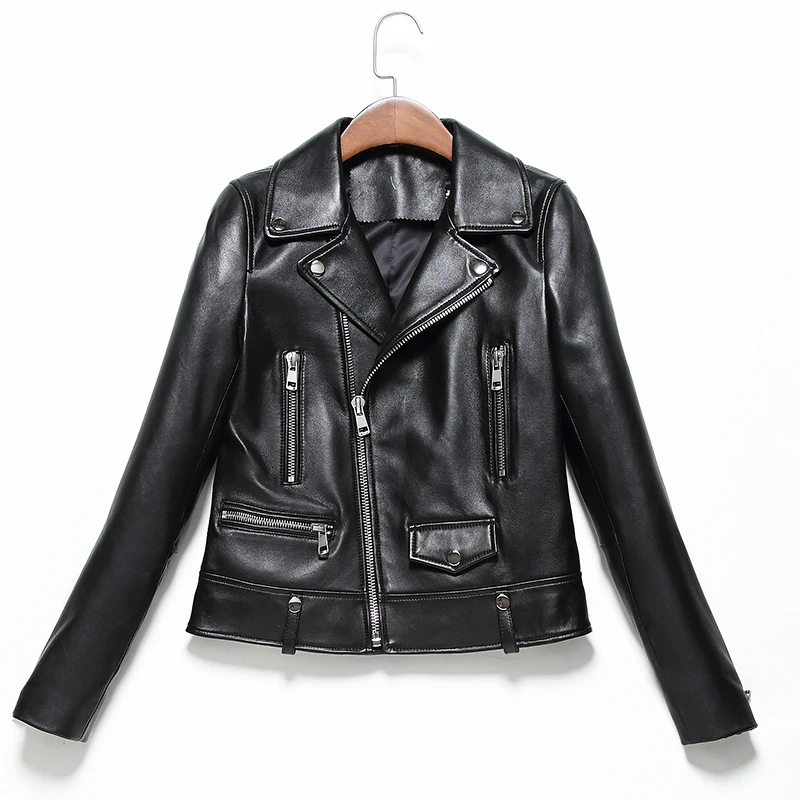 

Spring Genuine Women 2020 Fashion Real Sheepskin Coat Rivet Motorcyc Jacket Female Sheep Leather Coat1819