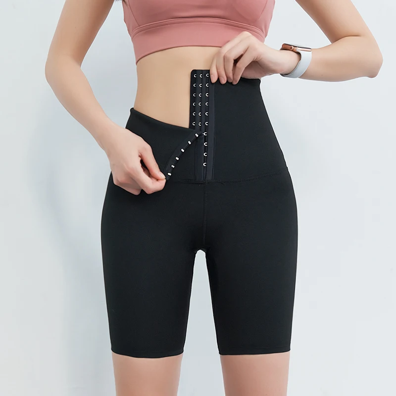 

High waist abdomen yoga pants women's stretch tight-fitting net red fitness five-point pants peach hips breathable