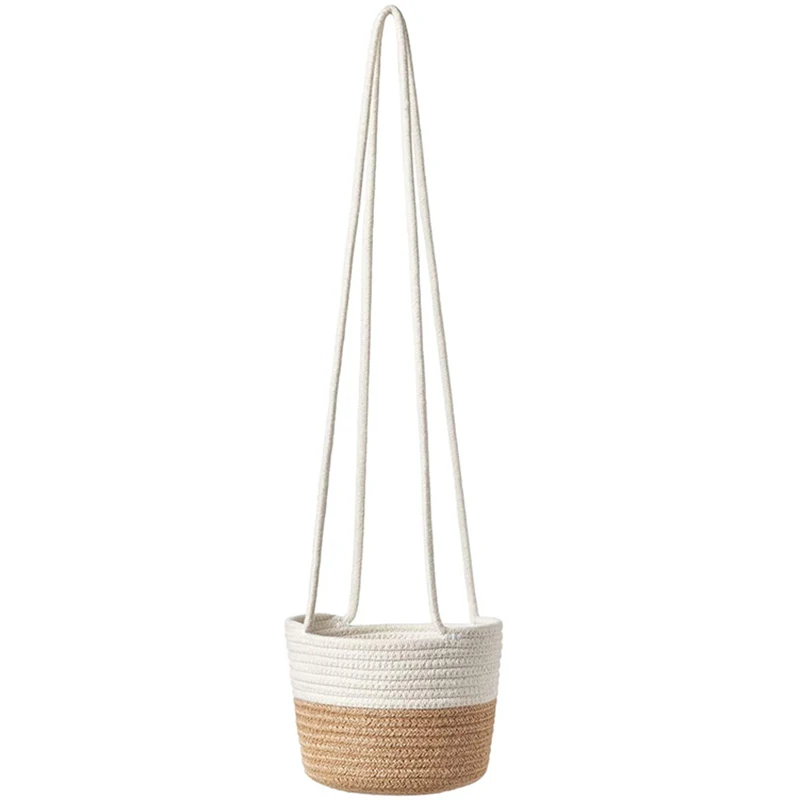 

Hanging Planter Woven Plant Basket with Jute and Cotton Cord Indoor Up Flower Pot Macrame Indoor Plant Hangers