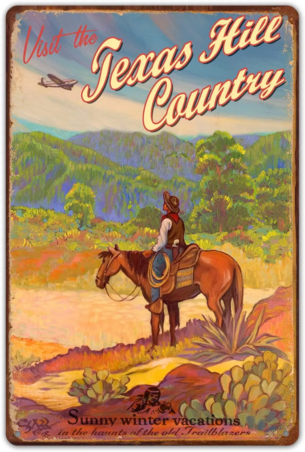 

Decor Metal Signs Personalized Texas Hill Country Sign, Rick Sharp Art, Vintage Old Southwest Wildeness, Retro Cowboy