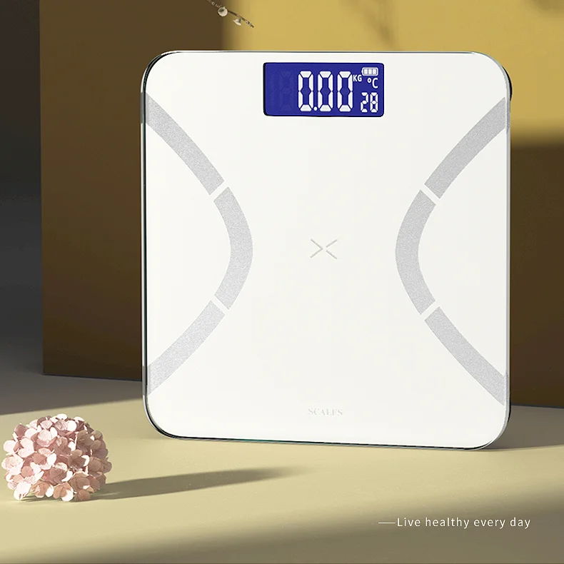 

Стеклянные умные цифровые электронные весы для ванной комнаты, милые белые весы для жира со светодиодной подсветкой, зарядка через Usb, товар...