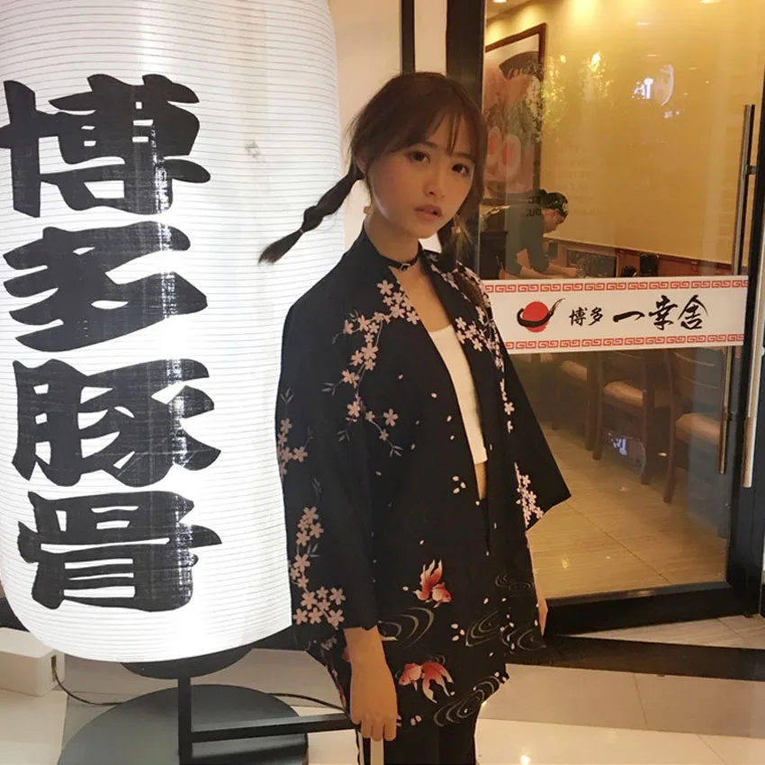 Японский Восточный журавль Сакура кимоно Haori кардиган китайский Тан костюм Ukiyo-e банный халат пижамы для женщин пальто наряды