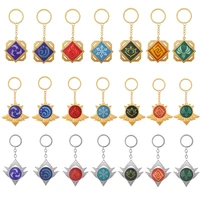 anime game metal jewelry keychains genshin impact cosplay key chain 7 element weapons eye of god accessories kids toys gifts
