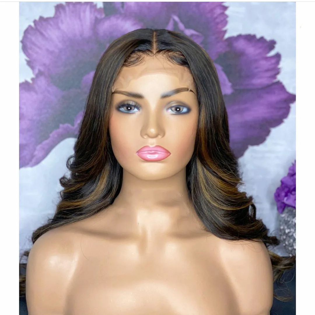 

Middle Part Human Hair Highlight Brown Lace Frontal Wig Long Body Wave Wigs Pre Plucked With Baby Hair For Black Women