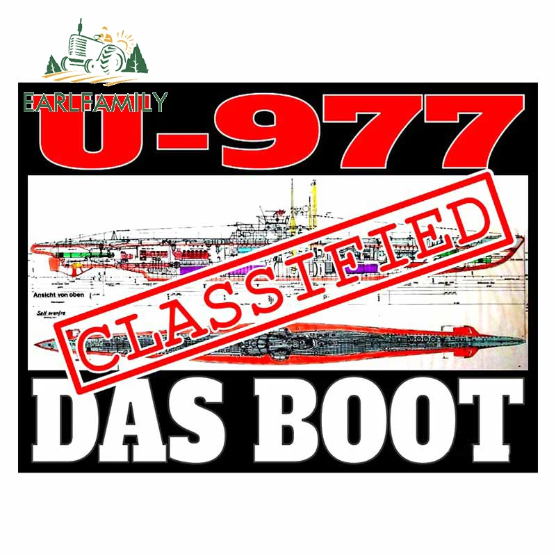 

EARLFAMILY 13cm x 9.9cm for U-977 Das Boot Classified Funny Car Stickers Refrigerator Car Body Decal Creative Car Assessoires