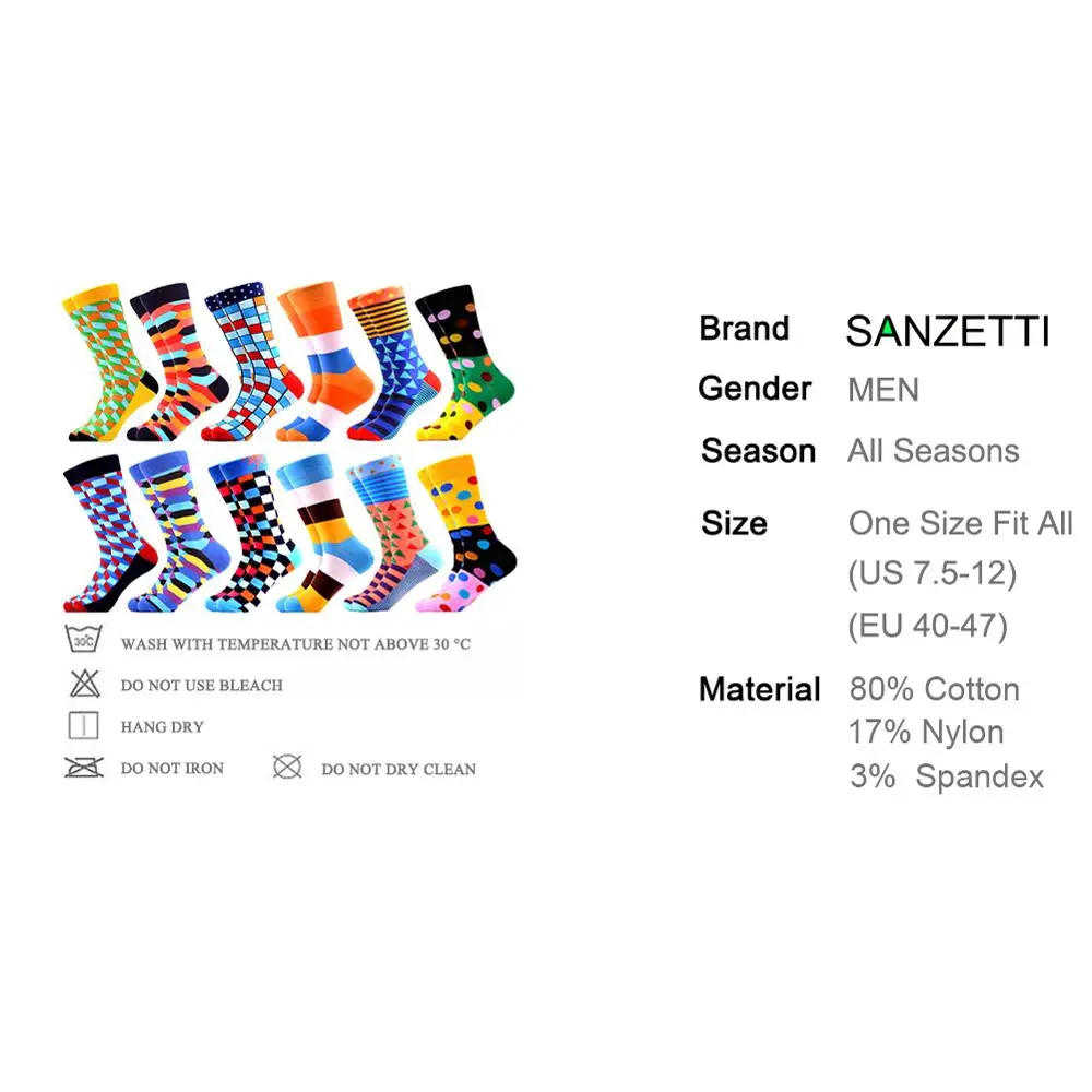SANZETTI 12 парт/лот мужские цветные забавные короткие носки из чесаного хлопка