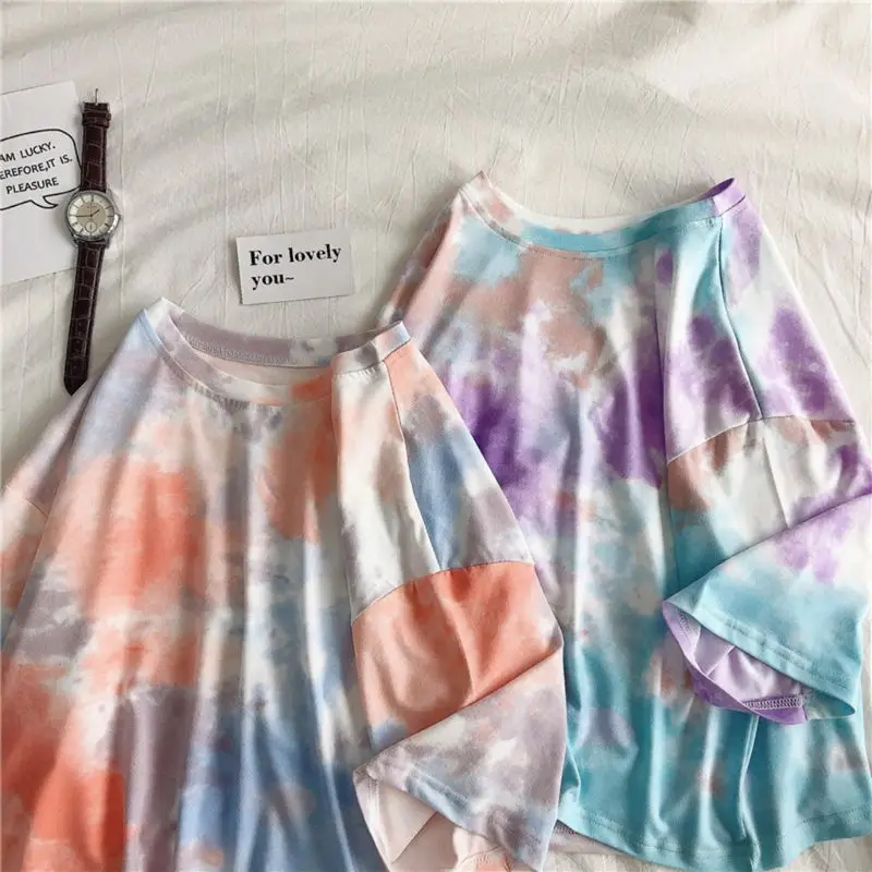 Женская свободная футболка с коротким рукавом градиентная Туника оверсайз в