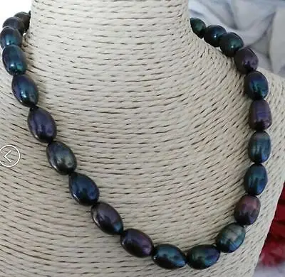 

9-10mm tahitian baroque black blue multicolor pearl necklace 45cm s925 silver clasp