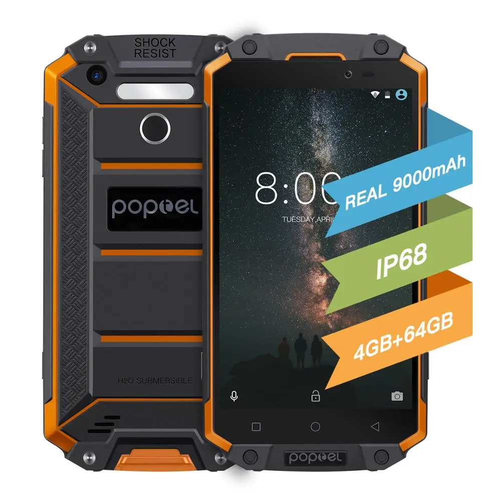 Глобальная версия разблокировки смартфона 9000 mah Poptel p9000 max 4G/64G NFC банк питания телефон может ODM водонепроницаемый прочный смартфон
