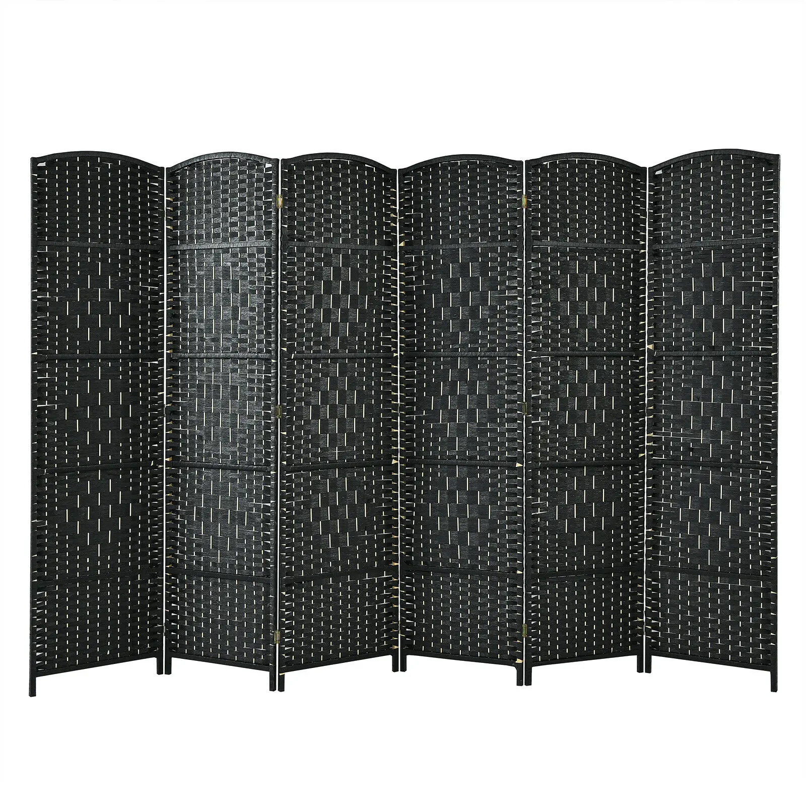 

6-Panel Room Divider 6.5Ft Weave Fiber Folding Privacy Screen Black HW67707