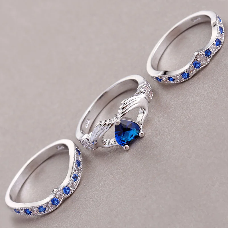 Claddagh кольцо с голубым сердцем и камнем набор свадебных женских аксессуаров Bague