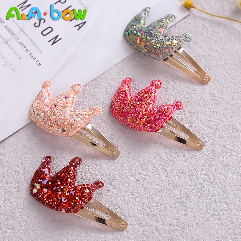 

4pcs/lot 6cm Crown Shining Hairpins BB Barrettes for Baby Girls Boutique Hair Clip Bows Hairgrips Headwear for Children