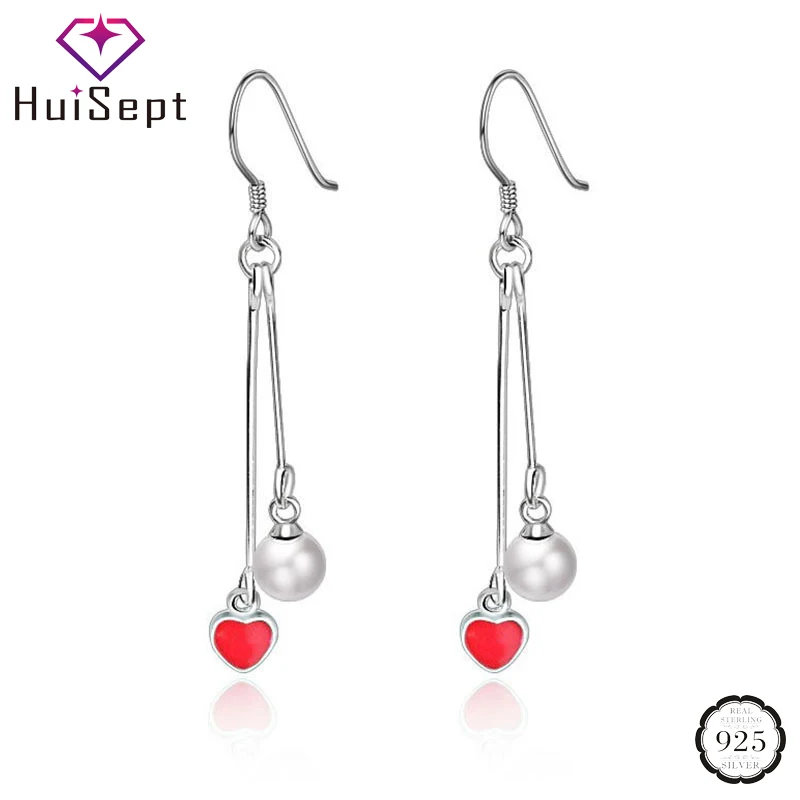 HuiSept 925 Серебряные висячие серьги маленькие красные жемчужные в форме сердца