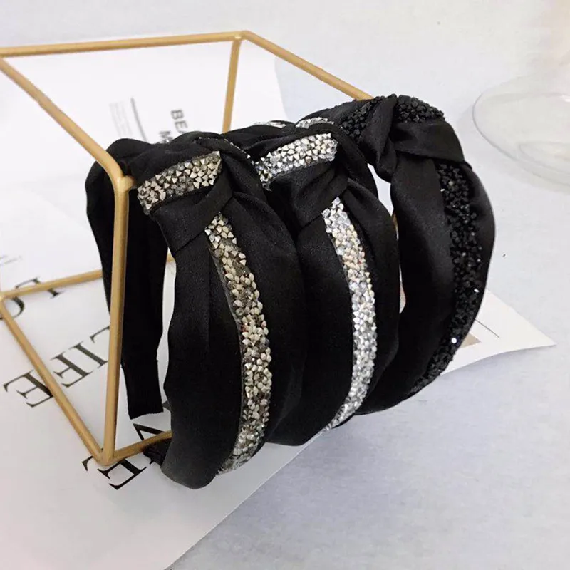 

Chic Bezel Women Hairband Shine Diamond Top Cross Knot Wide Headband Hair Hoop Lady Hair Band Girls Hair Accessories Headwear