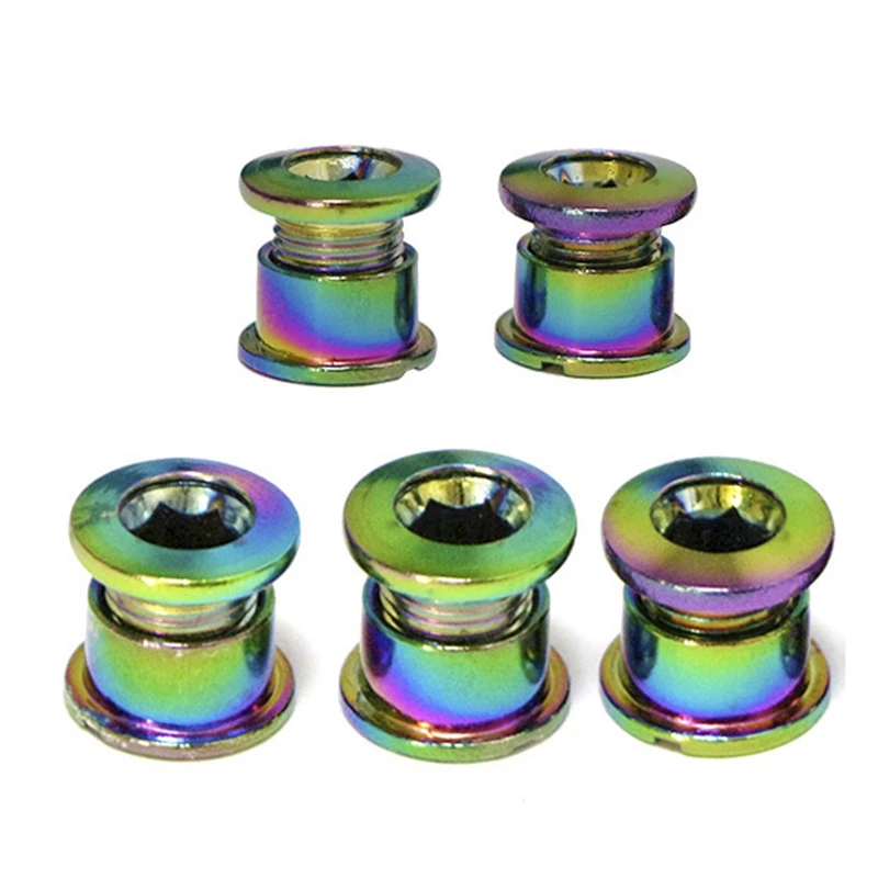 

Hot AD-5Pcs Bike Chainring Bolts Double Chain wheel Screws Anti Rust Colorful Bike Screws for MTB Road Bike