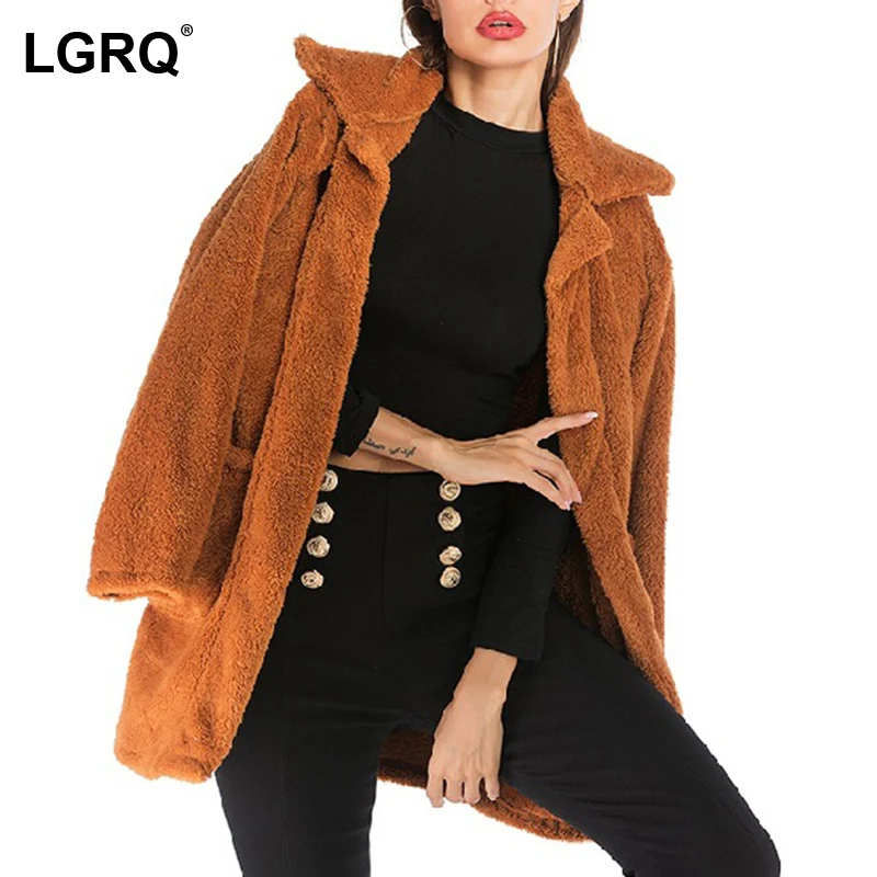 

[LGRQ] Warm Soft Warm Soft Loose Women's Faux Fur Jacket New Lapel Long Sleeve Coat Fashion Tide Autumn Winter 2021 19D3193