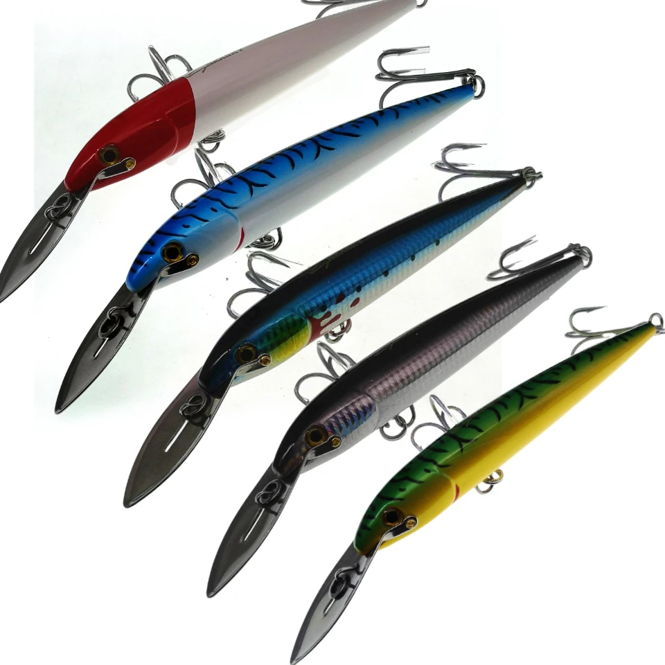 

SWOLFY 2PCS/LOT Trolling Tuna Fishing Lures 18CM/60G 5colors Minnow Lures Metal Tongue Floating Bait Fishing Tackle