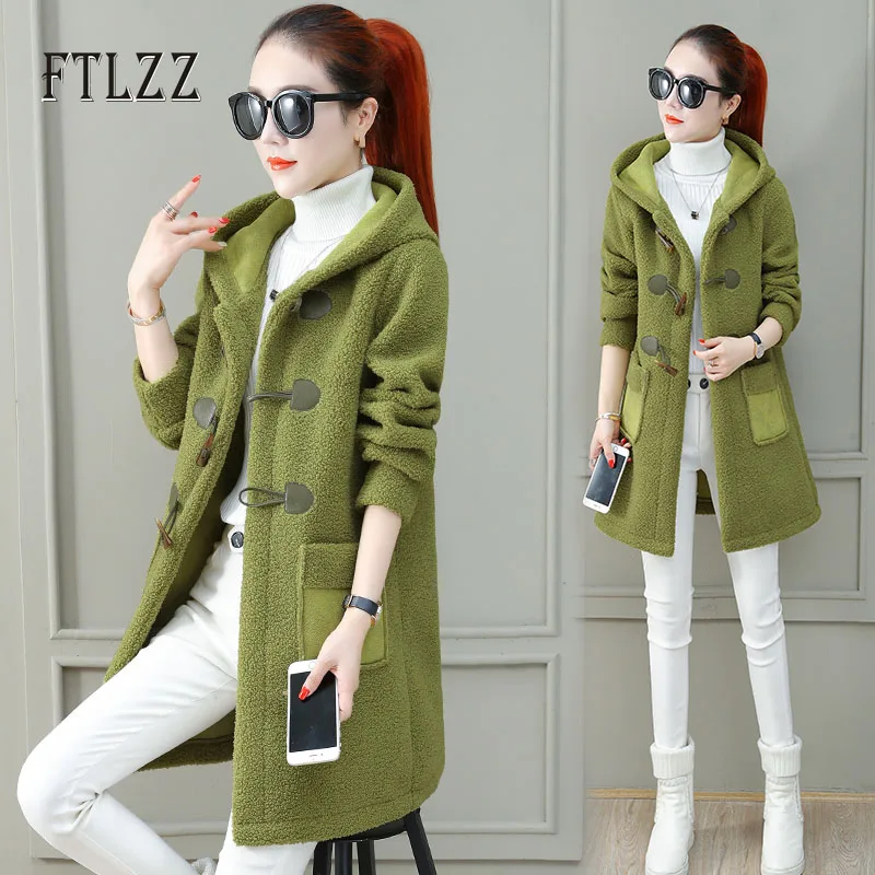 Модное корейское стильное длинное пальто с роговыми пуговицами женское тонкое