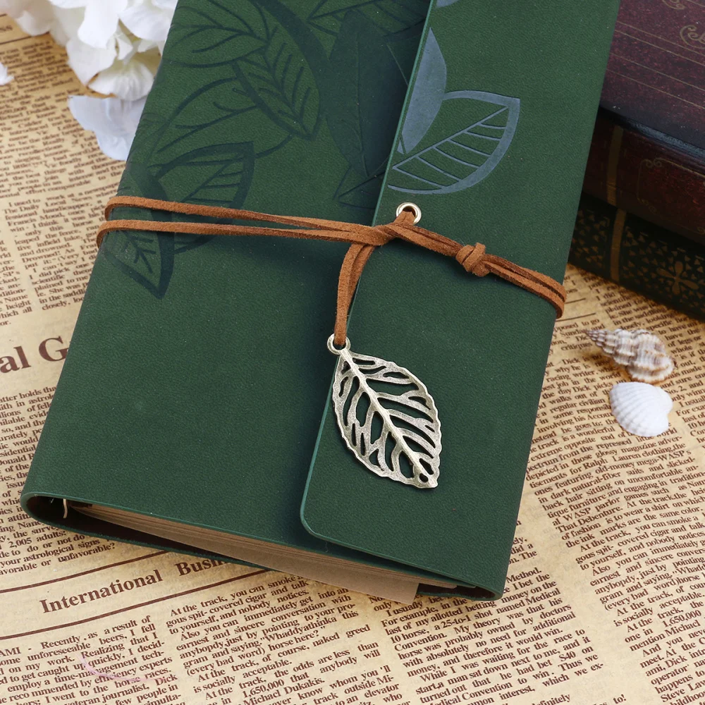 

TINKSKY Vintage Style Leaf Leaves Pattern PU Cover Loose-leaf String Bound Blank Notebook Notepad Travel Journal Diary Jotter -