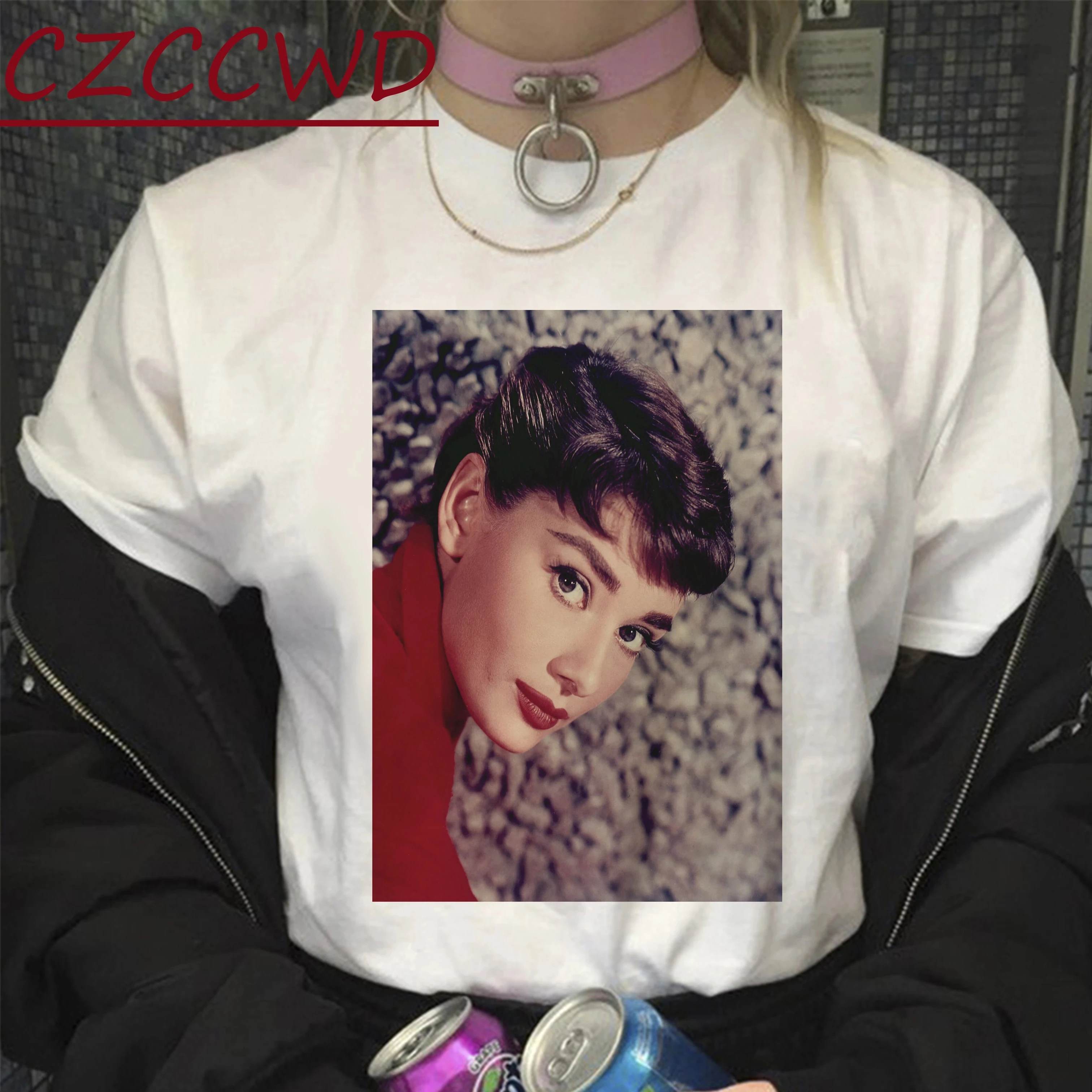 

Summer Women T Shirt Audrey Hepburn Aesthetic Print Female T-shirt Harajuku Pretty Tshirt Casual 90s New Grunge Vintage Tee
