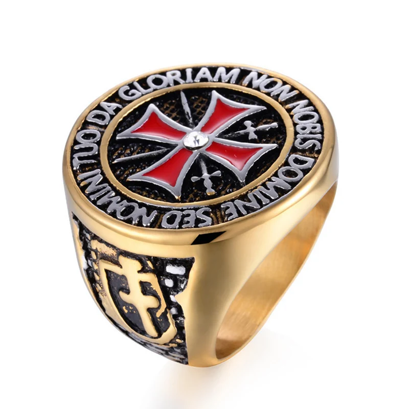 

Vintage Exaggerated Gold&Silver Color Letter Ring Domineering Knight Templar Cross Rings For Men Punk Fashion Jewelry Party Gift
