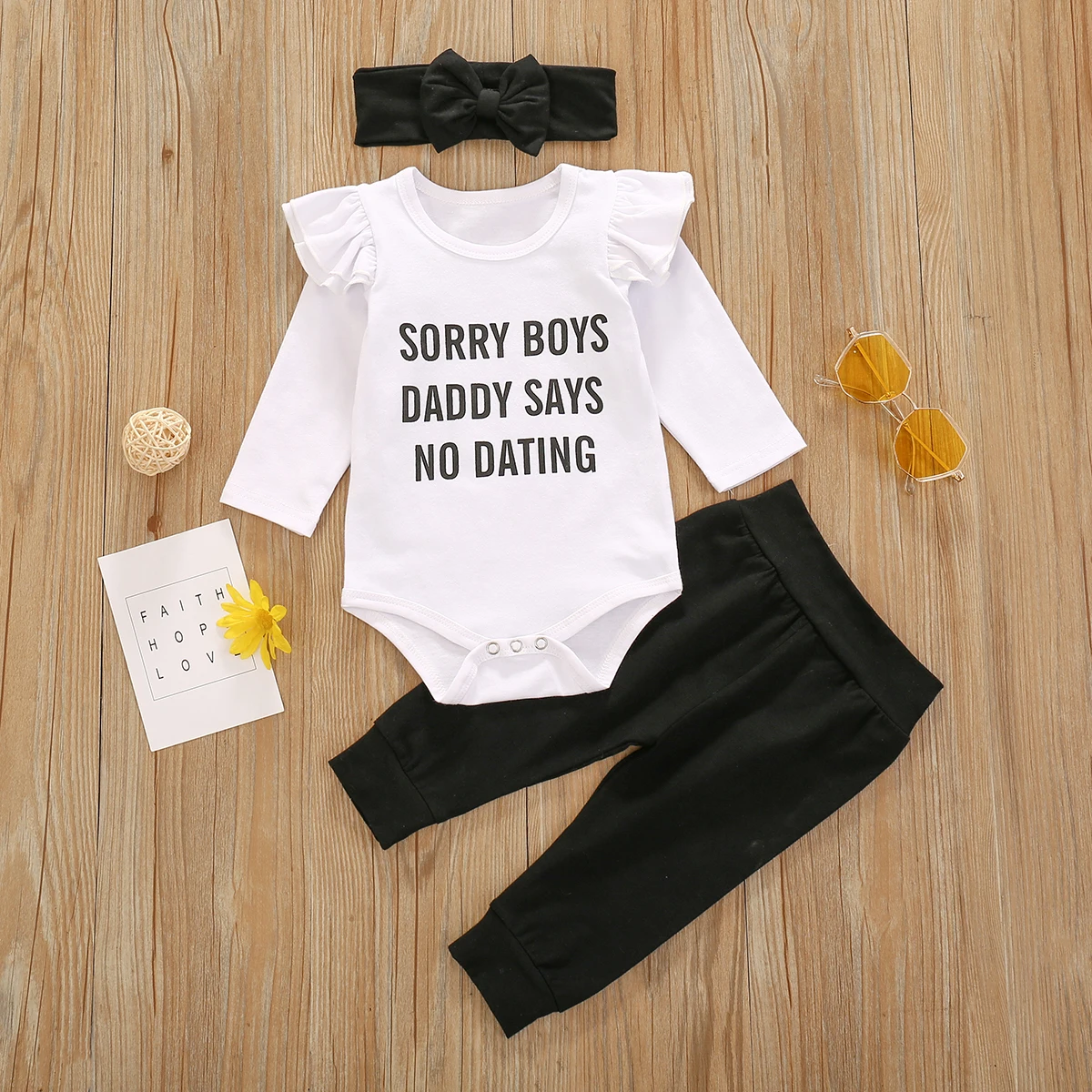 

Newborn Infant Baby Girl 3-18M Clothes Sets Cotton long sleeve romper + black pants + headband 3pcs outfits