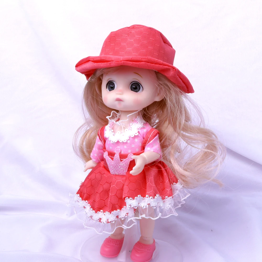 

BJD doll 13 Movable Joints with red dress Doll 6 Inch Makeup Cute Brown yellow Eyeball Dolls with Fashion Dress for Girls Toy