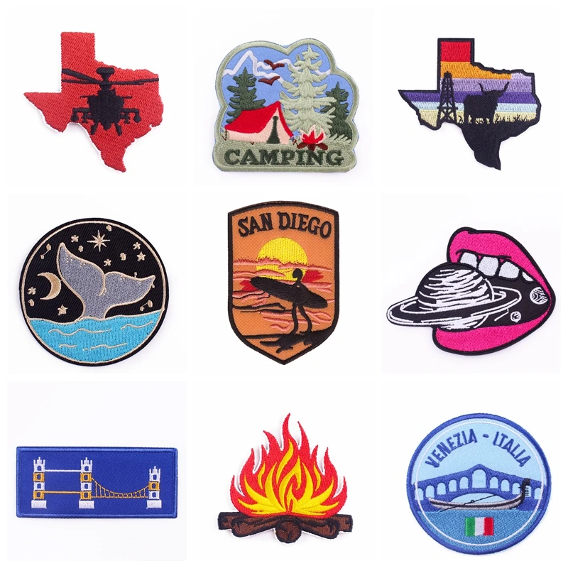 

wilderness Embroidery Patches for clothing Mountain Patch Iron On Patches on Clothes Stripe Badge scenery Patch Applique Decor