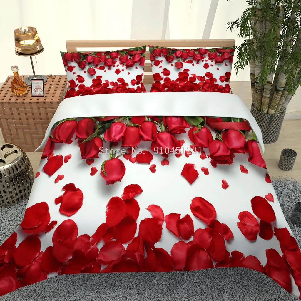 

Custom Single Full Double Bedlinen red rose wedding bedding set Flowers Rose 3D Print Romantic Gift