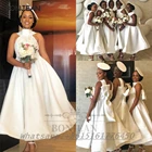 2021 белое платье подружки невесты es размера плюс трапециевидной формы с лямкой на шее из сатина без рукавов с аппликацией в африканском стиле; Платье подружки невесты; Женские свадебные туфли