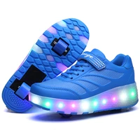 two wheels luminous sneakers blue pink led light roller skate shoes for children boys girls kids flashing shoes size 28 43
