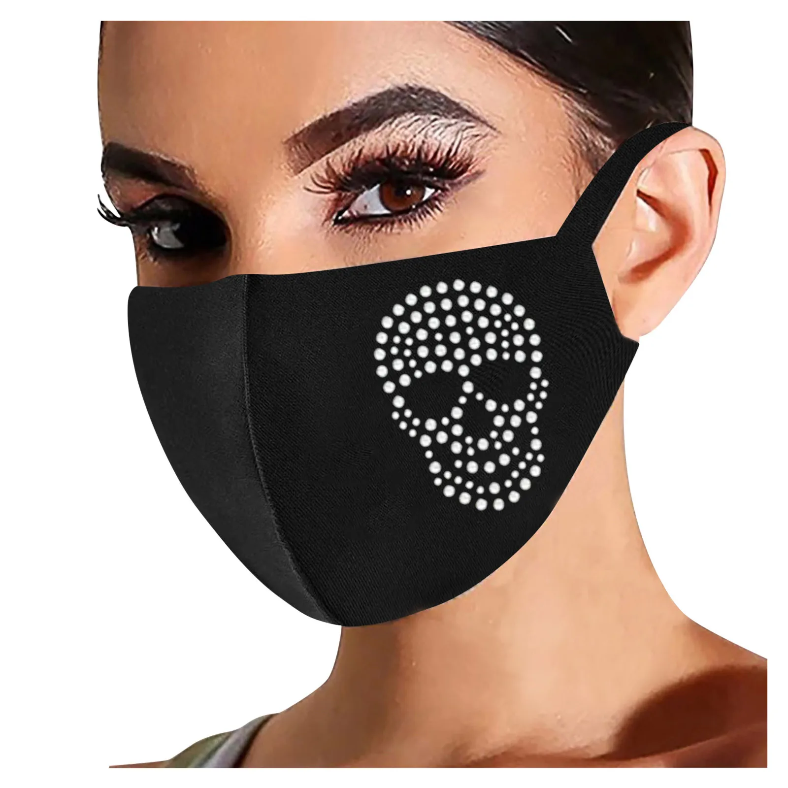 

Women Fashion Ice Silk Cotton Mask Reusable Outdoor Drill Breathable Windproof Mask Fashion Tassel Flash Diamond Face Cover