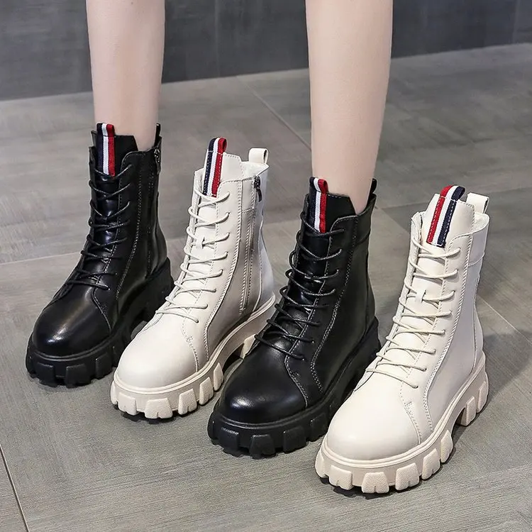

Patent Leather Boots for Women Lace Up Platform Boots Women Winter Keep Warm Non-slip Short Booties Ladies