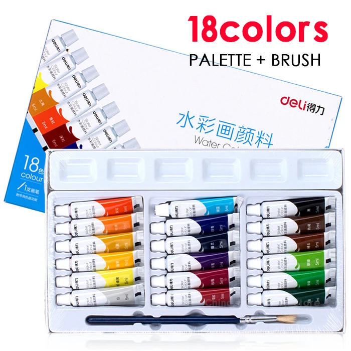 

Deli 18 видов цветов кисть для рисования акварелью, портативная художественная кисть для рисования акварелью, школьные принадлежности