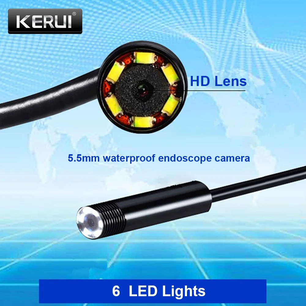 

KERUI Mini Endoscope Camera 7mm/5.5mm USB Camera for Android Endoscope Inspection Camera Borescope Waterproof 6 LEDs