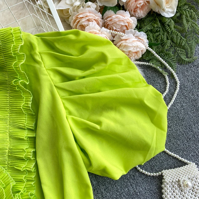 SINGRAIN женская шифоновая блузка с рюшами v-образным вырезом и рукавами-фонариками