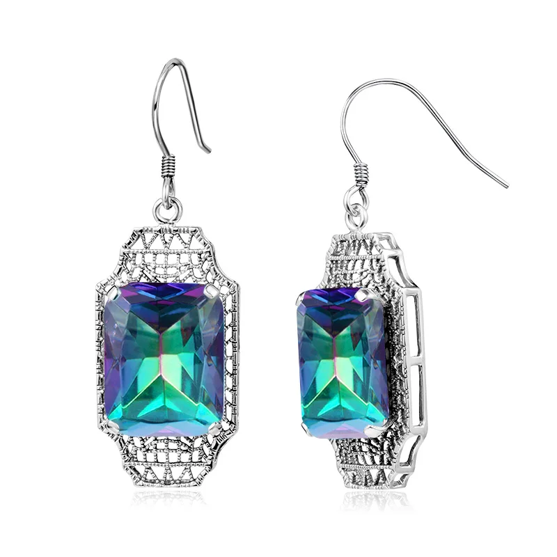 

100% 925 Sterling Silver Earring With Rainbow Mystic Topaz Drop Earrings Women Jewelry Earrings With CZ Stone Earrings for Women