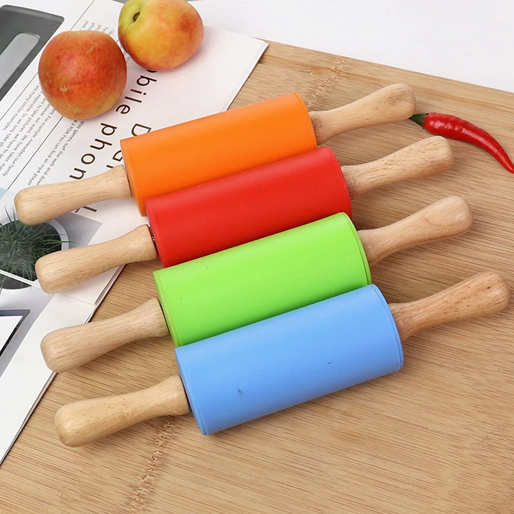 

Baking Silicone Rolling Pin Wooden Handle Cake Roller Non Stick Rolling Pin Kitchen Accessories Reposteria Home Tools DI50GMZ