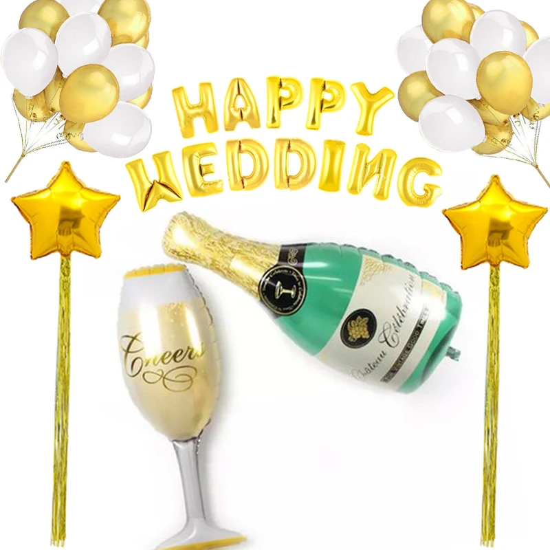 1 Set Sweet Wedding Decoration Kit Gold Foil Balloons Star with Tinsel Latex Champagne for | Дом и сад