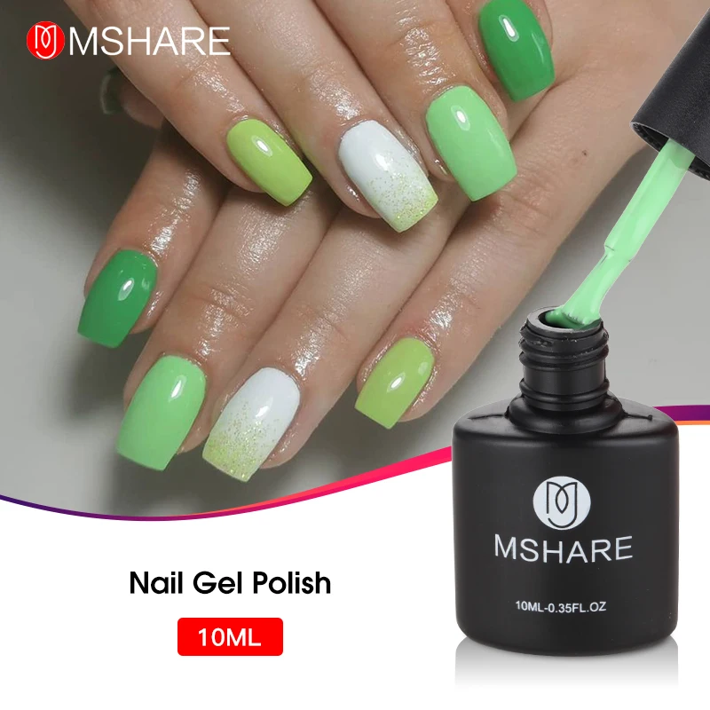 

MSHARE Green Nail Gel Polish Varnish Soak Off 12g White Milky Beige Pink Uv Gel Cured with Nail Dryer