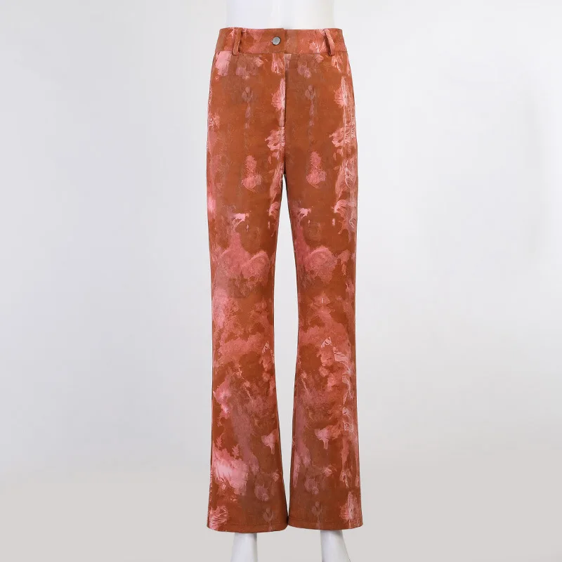 

2021 Summer Woman New Style Beautiful Fashion Personality Straight Horn Slim Temperament Tie Dye High Waist Trousers