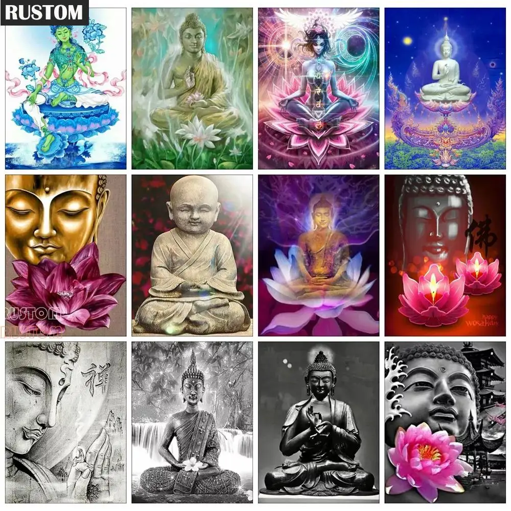 

5d Diy Diamond Painting Buddha Home Decor Embroidery Mosaic Lotus Religion Diamond Art Cross Stitch Mosaic Picture RUSTOM
