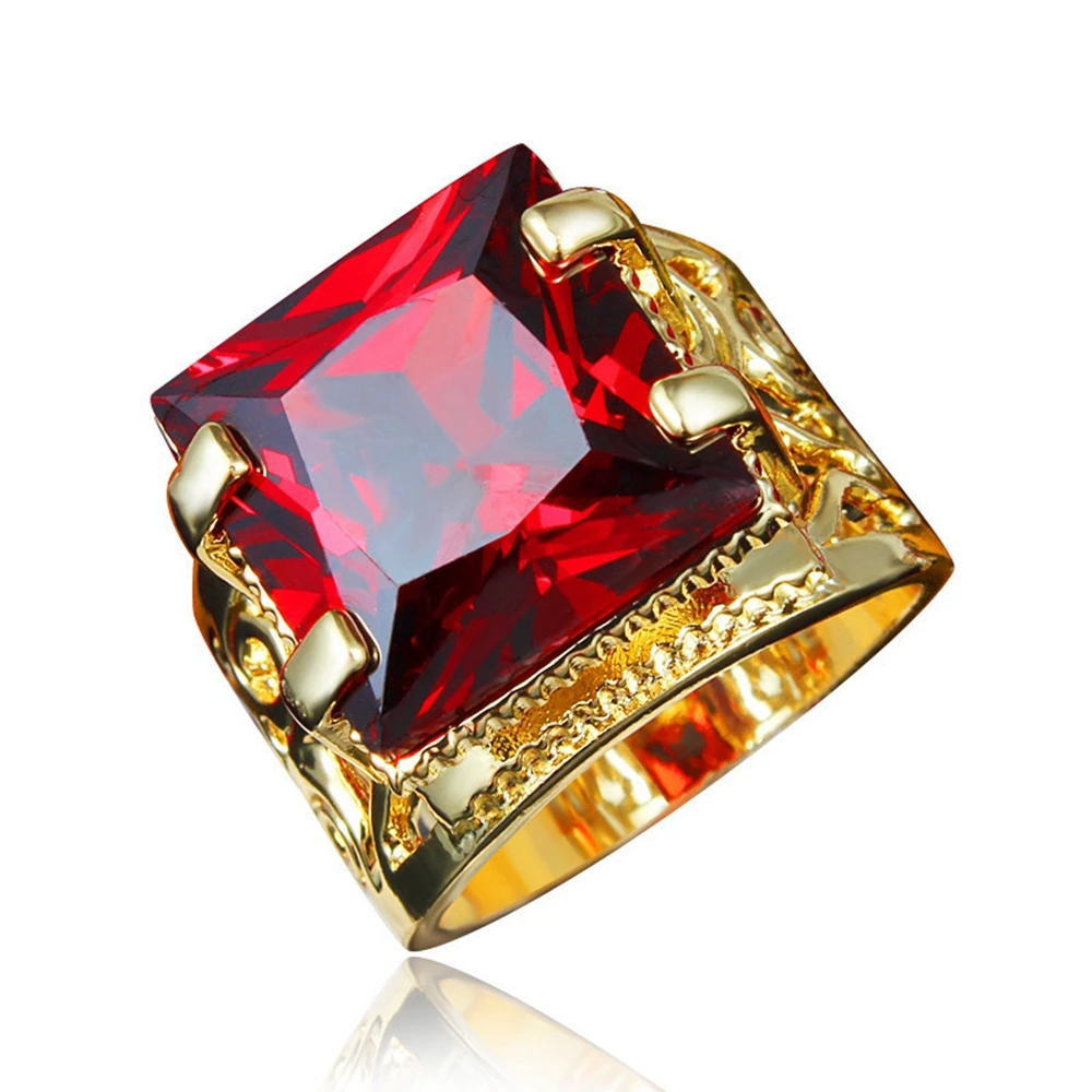 Мужское и женское классическое большое кольцо с квадратным вырезом красным